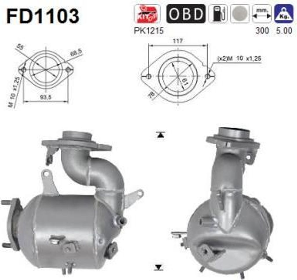 AS FD1103 Ruß-/Partikelfilter, Abgasanlage OE 2505233060 kompatibel mit Auris, Corolla