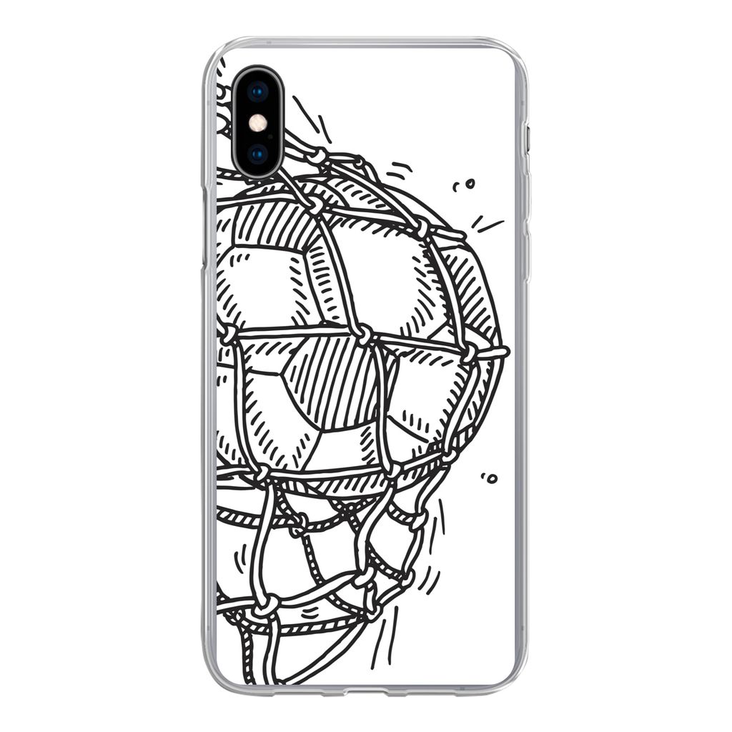MuchoWow Handyhülle Schutzhülle Hülle für iPhone Xs Eine Illustration eines Fußballschusses ins Tor - Jungen - Mädchen - Kinder Silikon Sof...