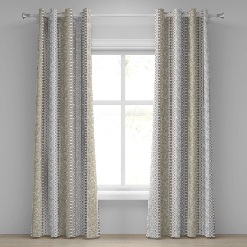 ABAKUHAUS Rose Ösenvorhang, Vintage vertikale Grenzen mit abstrakten Blüten und klassischen viktorianischen Motiven, Dekorative 2-Panel-Fenstervo...