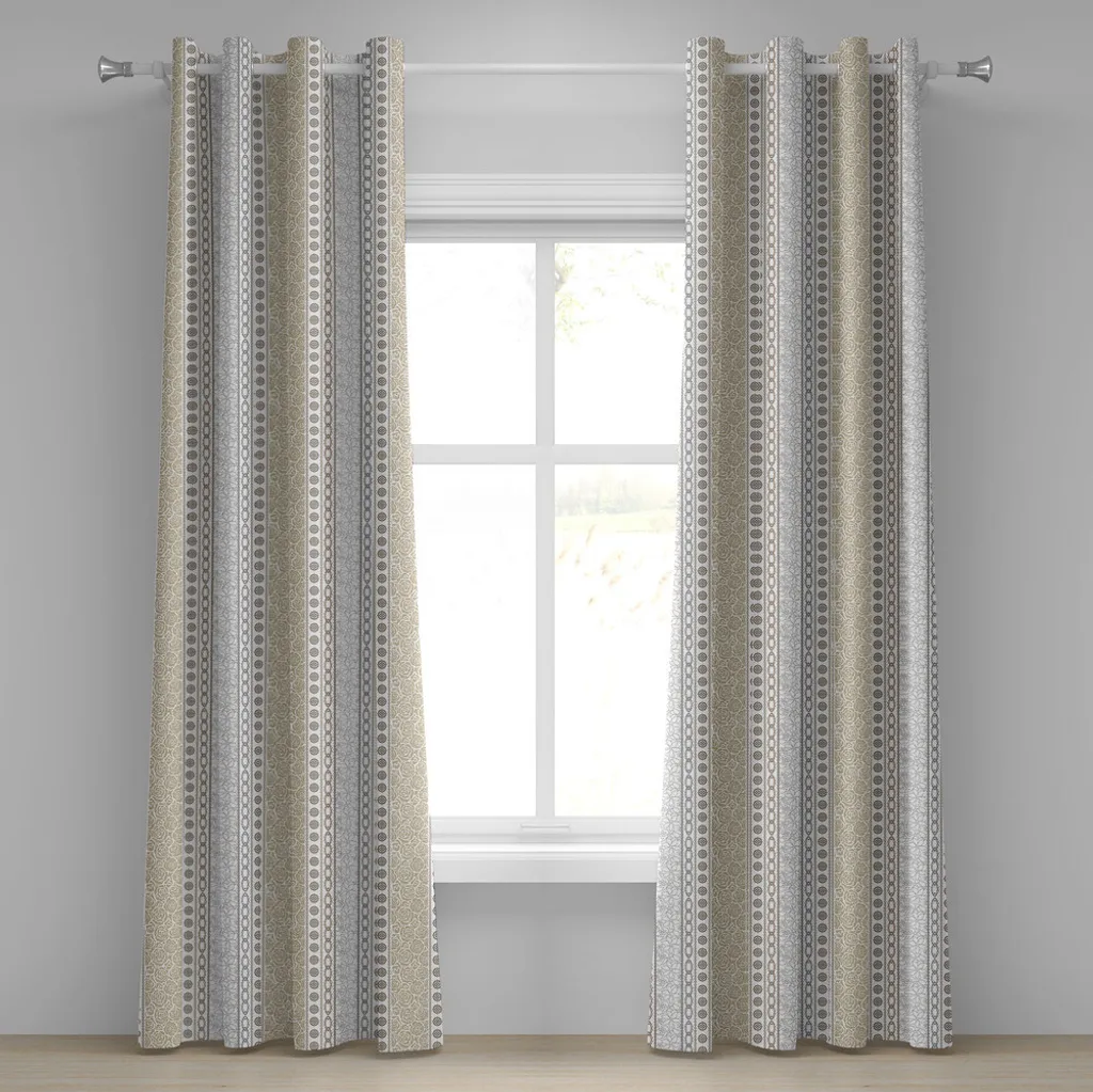 Rideau de Salon 280x245cm Décoration Florale Vintage Gris et Blanc
