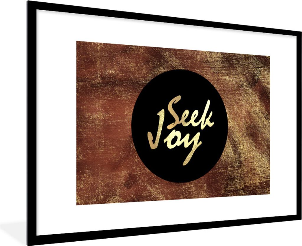 MuchoWow Gerahmtes Poster Zitate - Glück - Gold - Braun 90x60 cm - Poster mit Schwarzem Bilderrahmen Wandposter Rahmen Foto Bilder - Wanddekorat...