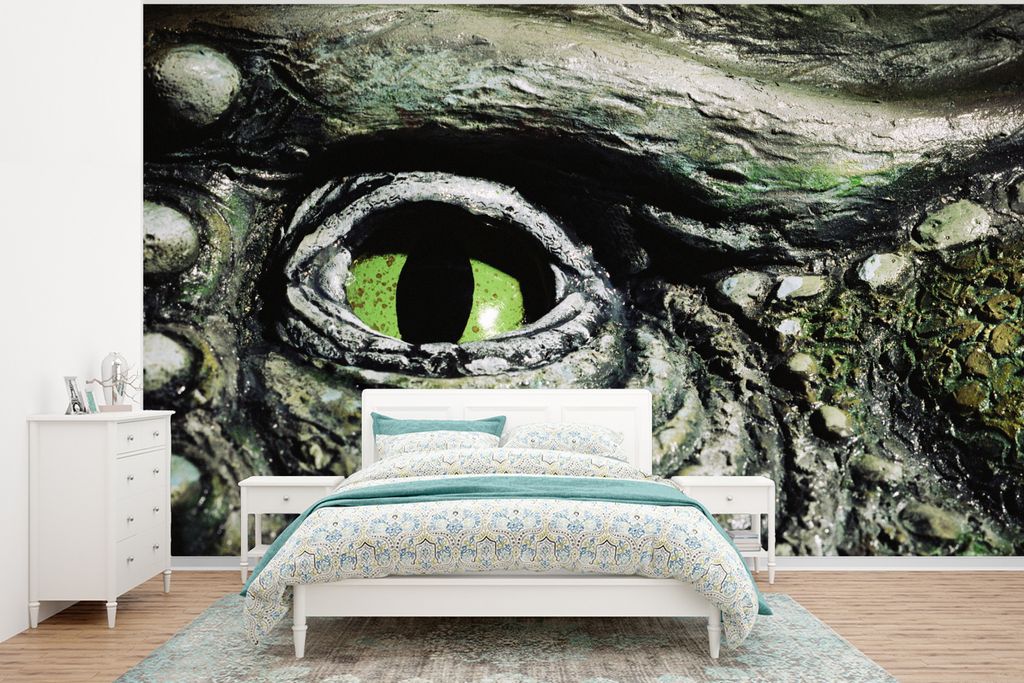 MuchoWow Fototapete für Wohnzimmer oder Schlafzimmer Wandtapete Vinyl Motivtapete Nahaufnahme - Dinosaurier - Auge - 400x300 cm - Papiertapeten