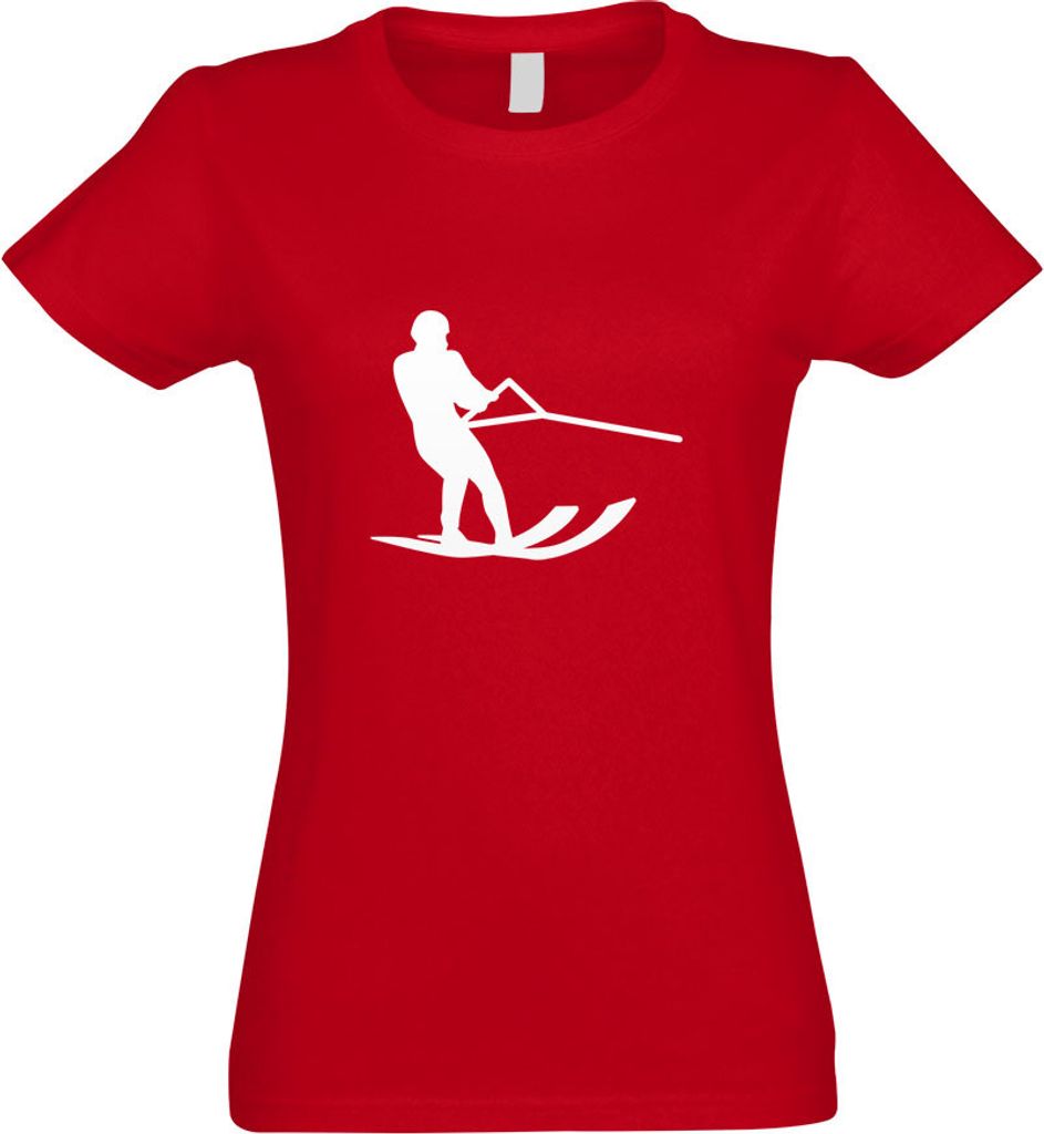 Kiwistar - T-Shirt tailliert - Damen - rot - Wasserski Sportler Figur - mit Motiv Bedruckt - Funshirt Design - Sport - Freizeit - Damen - M