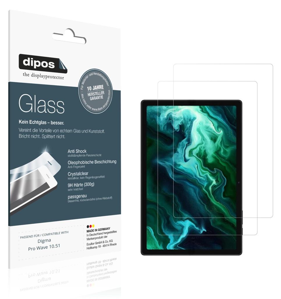 2x Schutzfolie für Digma Pro Wave 10.51 - Anti-Shock 9H Folie dipos Glass Kunststoffglas