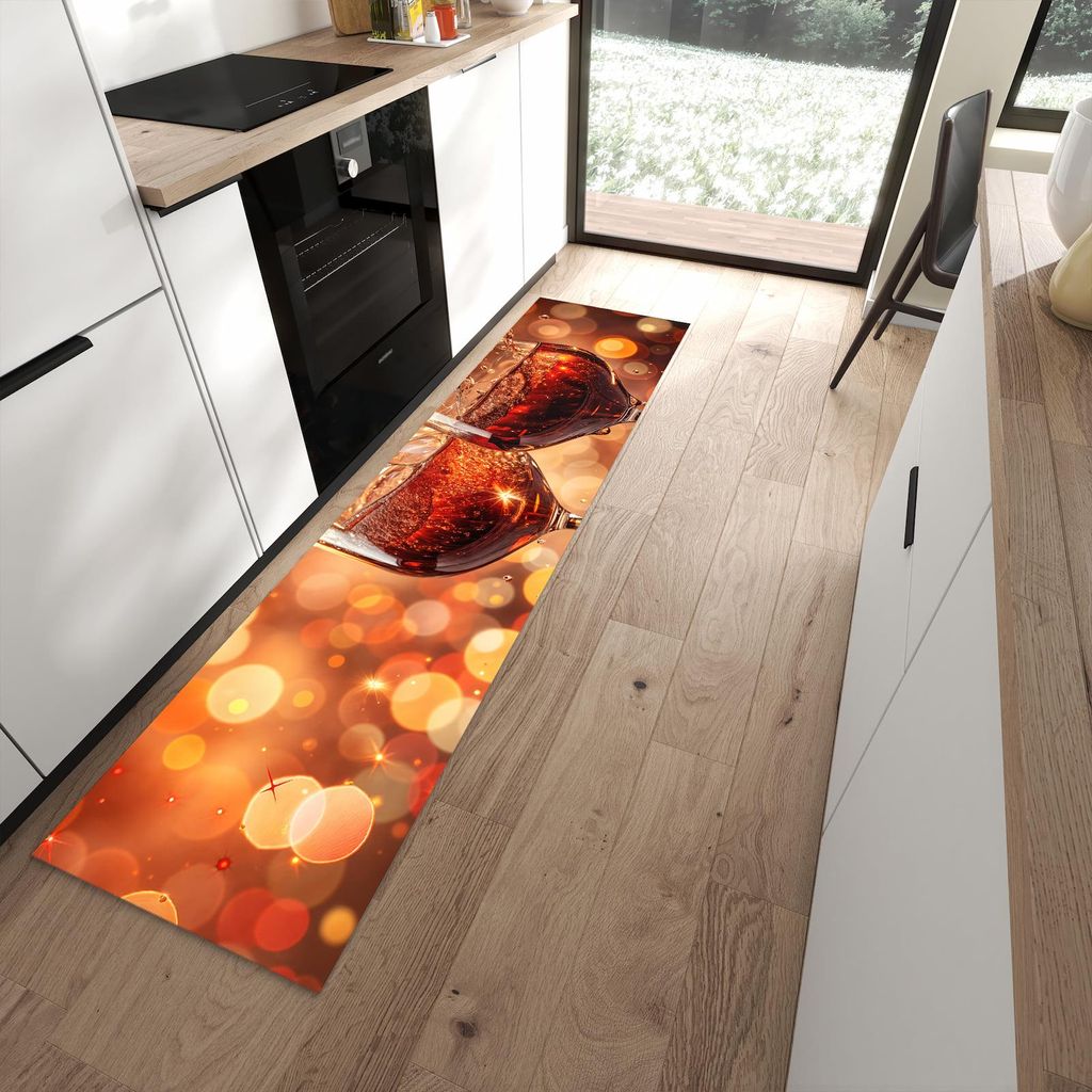 Küchenteppich 60x240cm rutschfest & abwischbar PVC Läufer - Weingläser Festlich