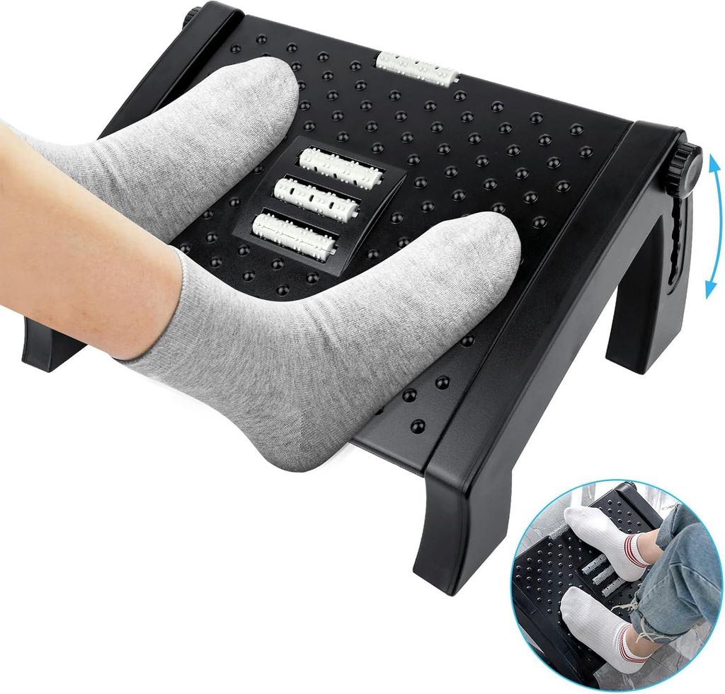 Fußstütze mit Massagefunktion 6 Höhen verstellbar Ergonomischer Fußhocker rutschfest für Büro und Zuhause