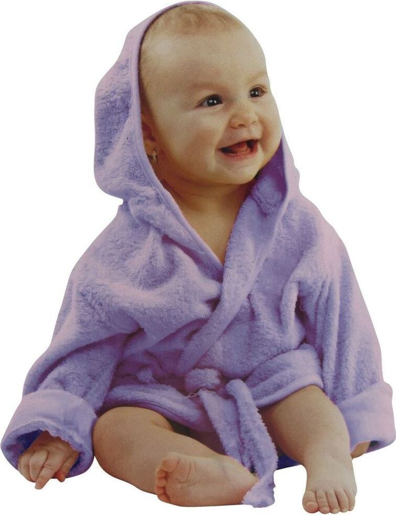 Baby Bademantel mit Kapuze Gürtel und Knopf Lila Baumwolle Produktbild 