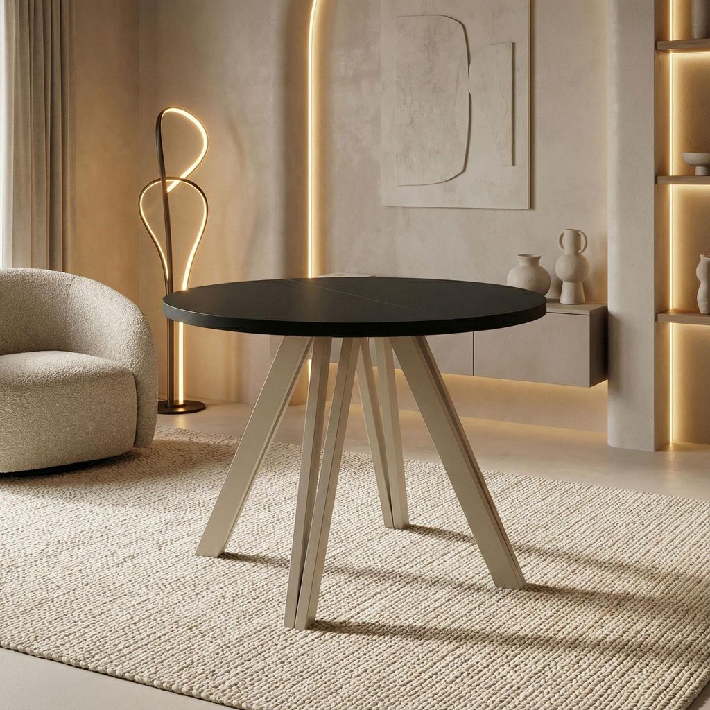 Runder Esstisch 100 cm mit Holzbeinen aus Buchenholz in Kaschmir – Moderner Tisch für Esszimmer, Küche und Wohnzimmer – Platzsparender Tisch ...