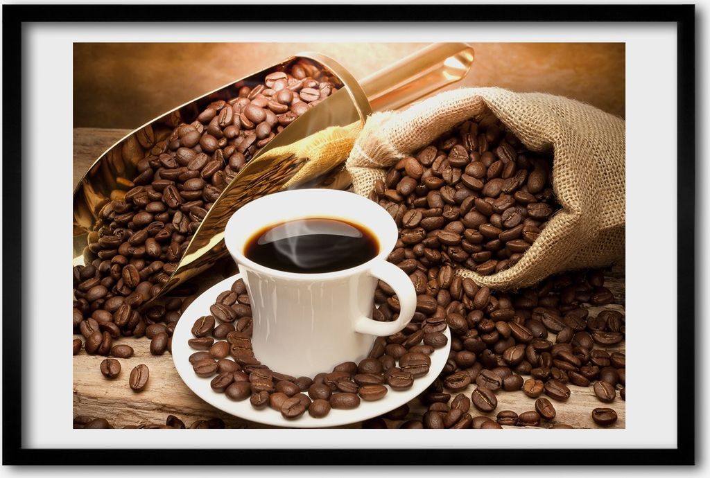 Bild 60x40 MDF-Rahmen, Wandkunst Tasse Kaffee