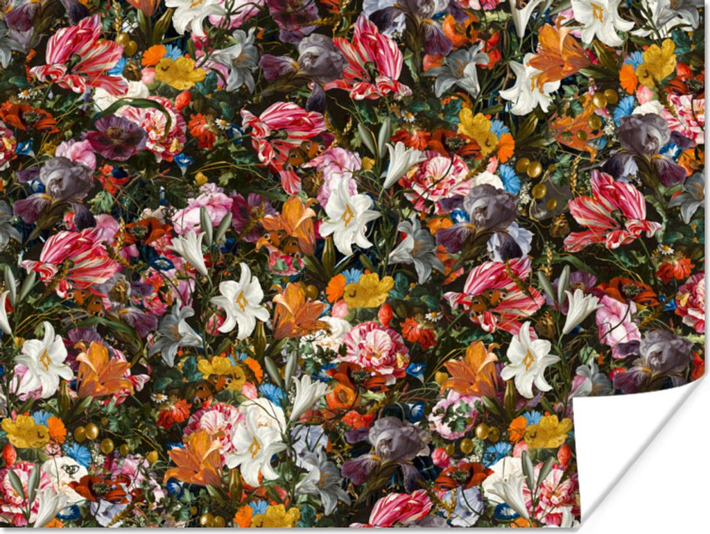 MuchoWow Poster Blumen - Schmetterling - Design - Kunst - Abstrakt - Malerei - Alte Meister 80x60 cm - Kunst für zu Hause