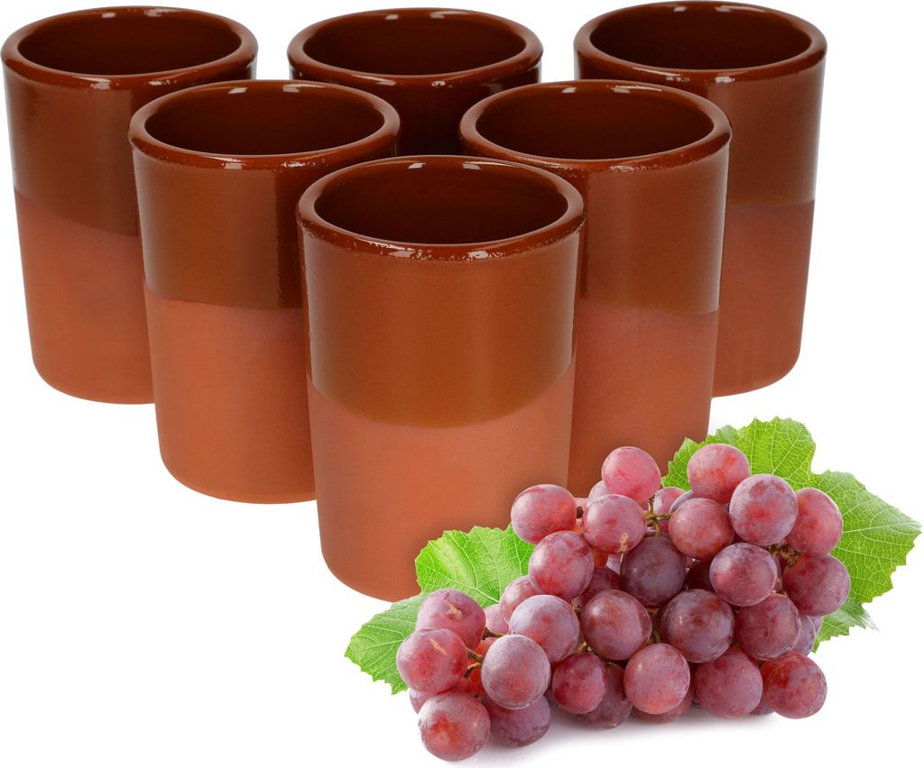 6er Ton-Becher Teilglasiert 180ml Mediterran Unikat Produktbild 