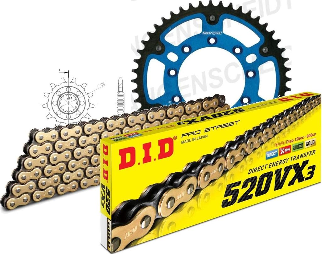 Kit Stealth (blau) TM Cross 400 02-10/SMF400 F ... 13-50-116 DID520VX3(G&B) Clip