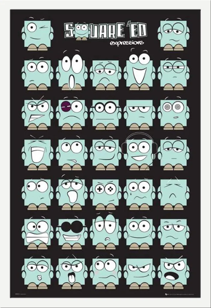 Poster Carré Shinsuke Expressions avec Cadre Maxi MDF Blanc 61x61 cm