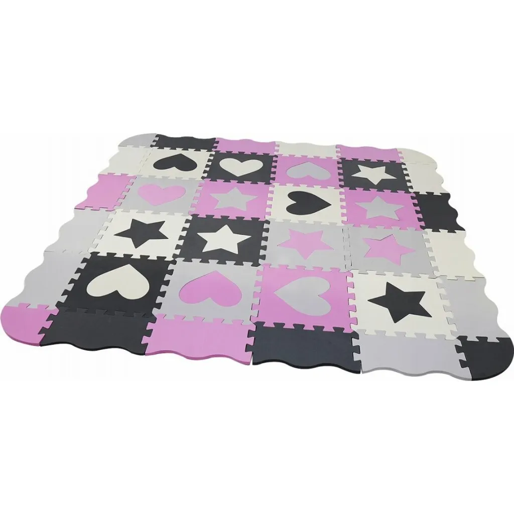 Tapis de Jeu Puzzle en Mousse pour Bébé Gris et Rose 28x28 Matadi
