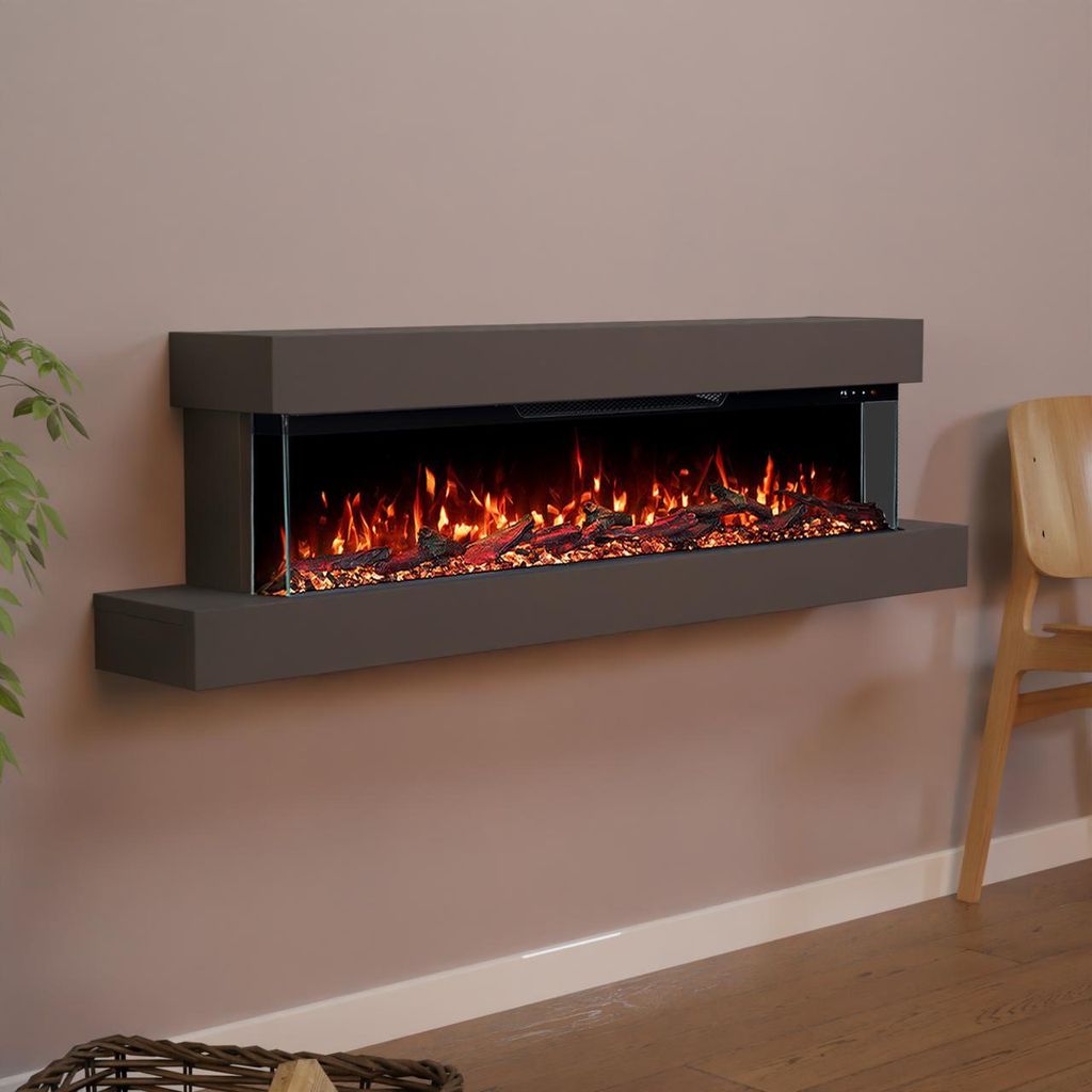 Glow Fire Elektrokamin 'Cobalt Wall 42' | Multicolor LED Wandkamin mit Heizung in grau (1800W) | HxBxT: 39x137x21 cm