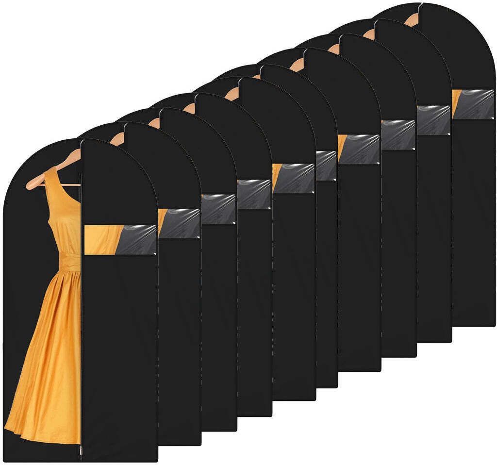 Kledinghüllen – Set von 10 – 160x40 cm – Schwarz mit Karomuster – Hochwertige Aufbewahrung für Kleider und Anzüge
