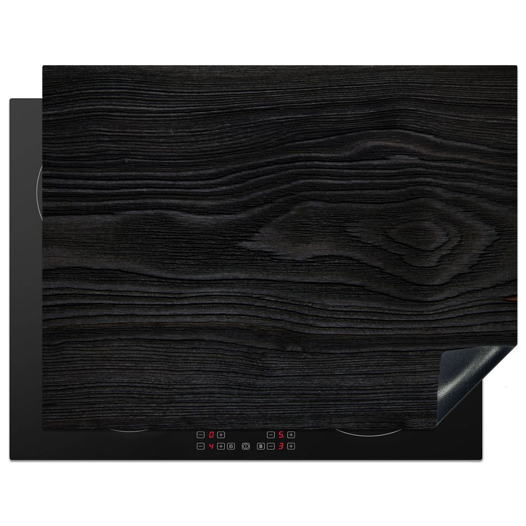 KitchenYeah Herdabdeckplatte Schwarz - Holzoptik , 77x59cm, Küche Deko, Glaskeramikkochfeld Herdabdeckung, Abdeckplatte fùr Kochfeld