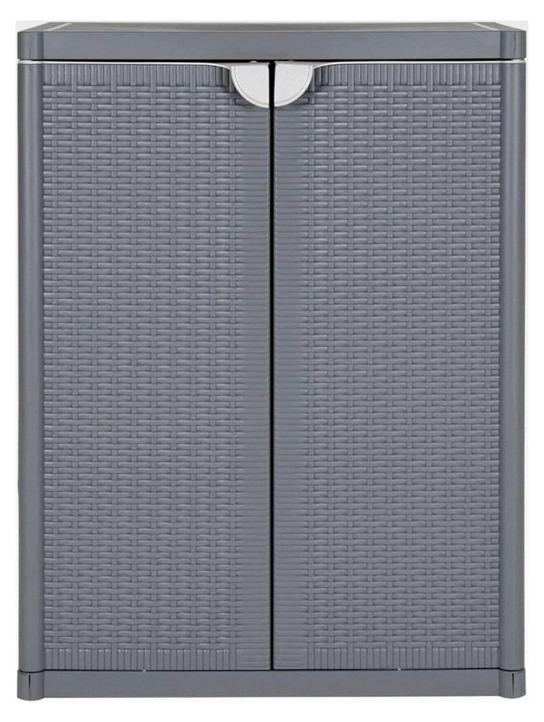 Gartenschrank aus Polypropylen Grau 65x45x88cm mit 2 Ablagen für Gartenbedarf