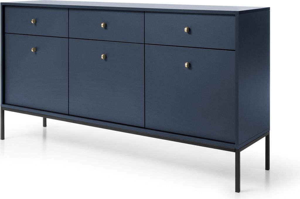 Furniture24 Kommode Mono Mksz154 Sideboard 154 X 83 39 Cm Marineblau/Schwarzes Gestell