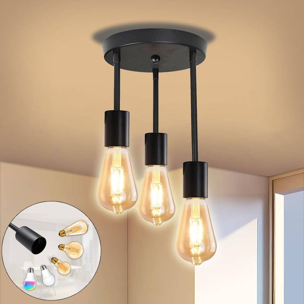 Deckenleuchte Hängend Deckenlampe E27 Schwarz Industrial Modern Kronleuchter für Esszimmer Küche Flur Wohnzimmer Bar Restaurant  (ohne Leuchtmittel)