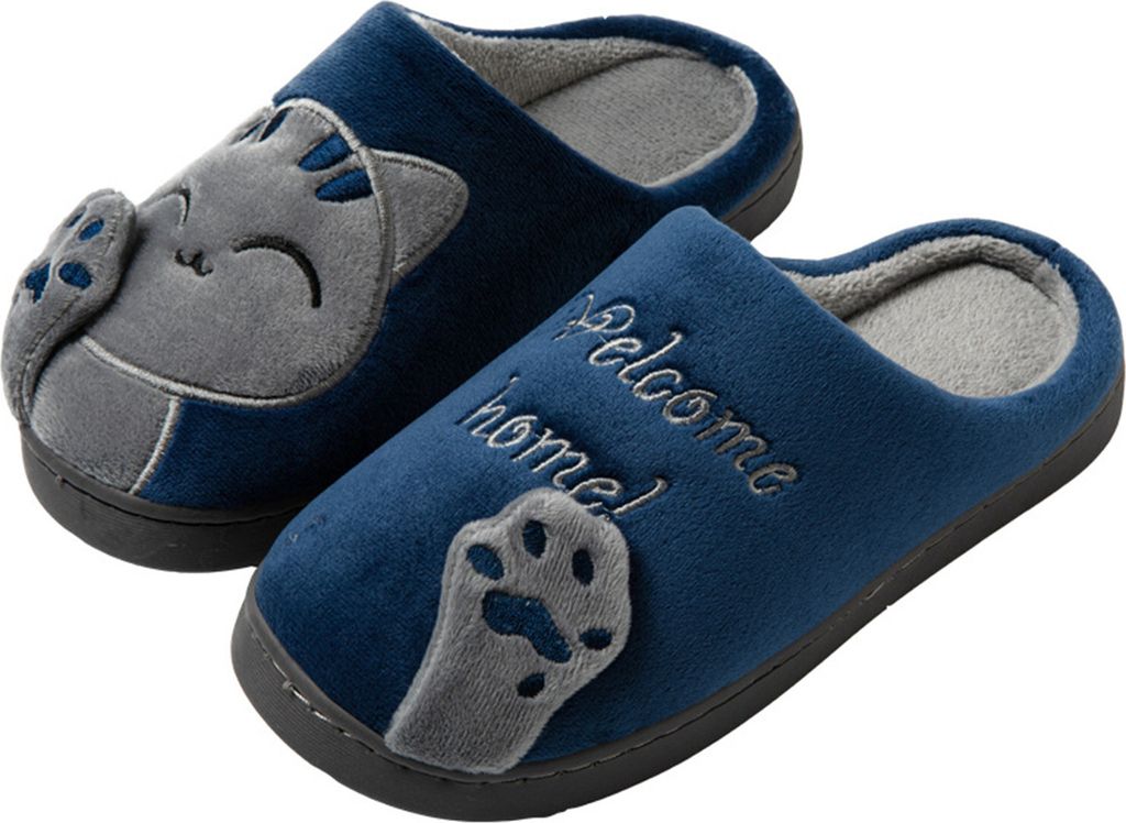 ASKSA Damen Herren Hausschuhe Baumwolle Warme Pantoffeln Pluesch Winter Warme Slipper Gefuettert Schlappen Weiche Bequeme, Dunkelblau, Groesse: 44-45