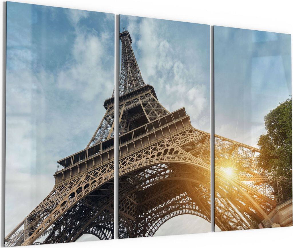 DEQORI Glasbild Echtglas 3x50x100 cm 'Am Fuße des Eiffelturms' Wandbilder XXL groß