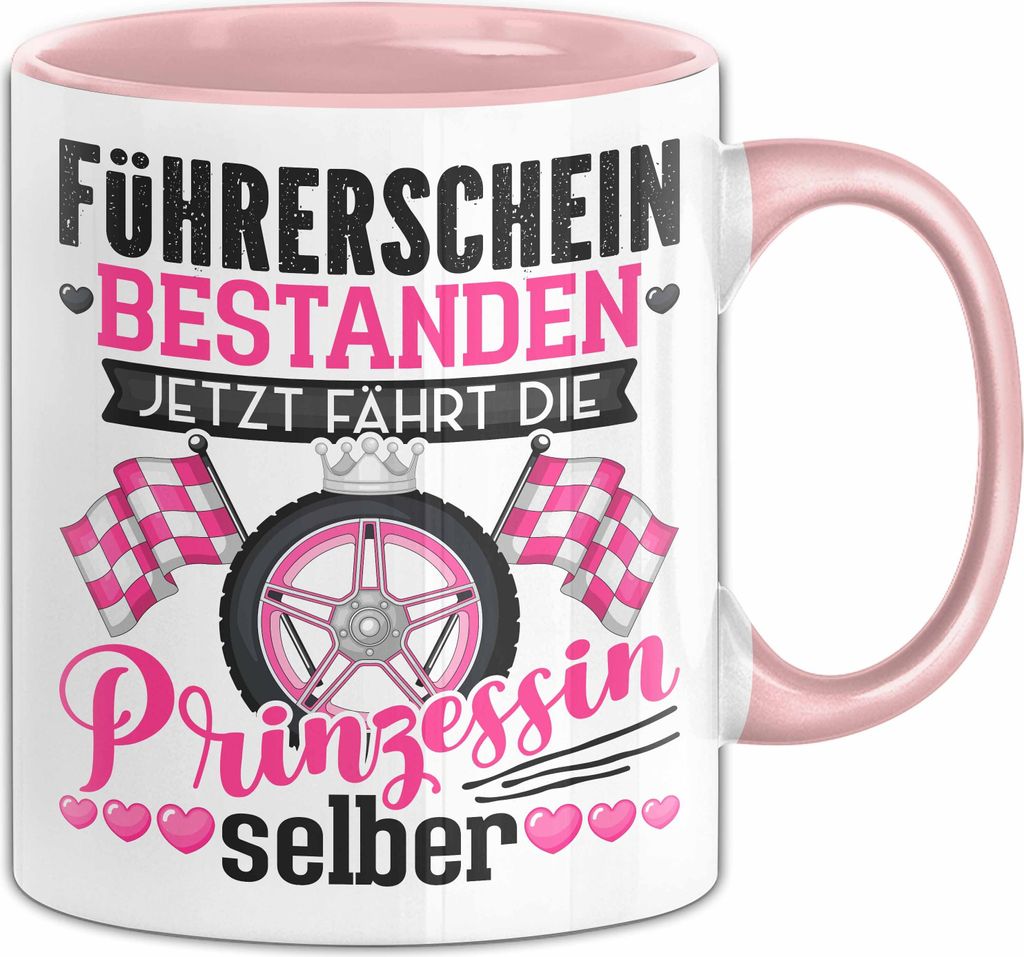 Führerschein Bestanden Geschenk Tasse Bestandener Führerschein Jetzt Fährt Die Prinzessin Selber Motorrad Bike Fahrschule Kaffee-Becher (Rosa)
