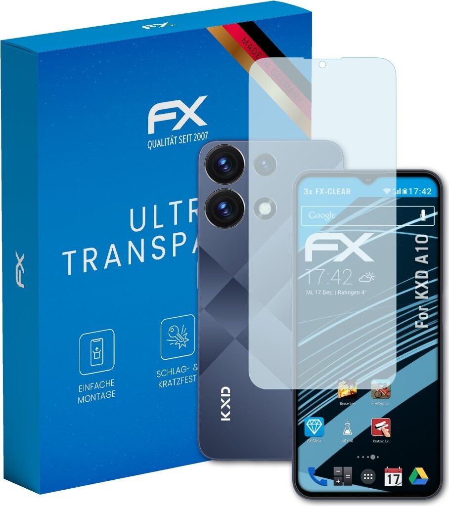 atFoliX FX-Clear 3x Schutzfolie kompatibel mit KXD A10 Displayschutzfolie