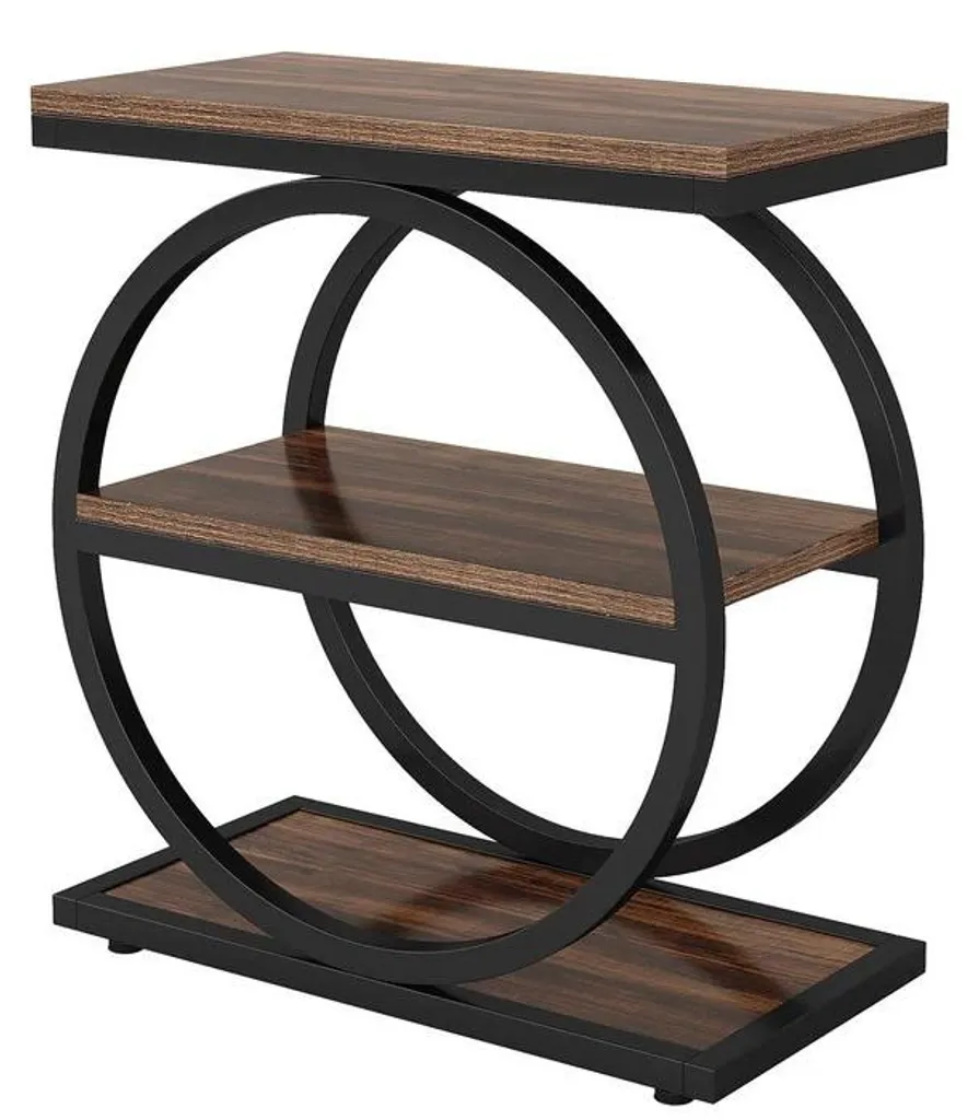 Console de salon industrielle 3 niveaux - Petit meuble de rangement bois