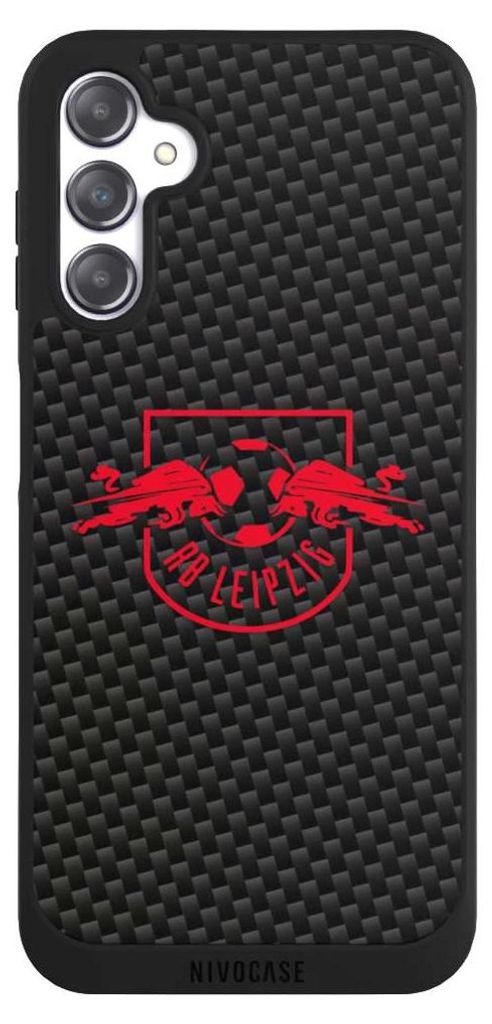 NIVOCASE Handyhülle für Samsung Galaxy A14 5G Hülle NIVOpure Case Schwarz Carbon Offizielles Lizenzprodukt RB Leipzig
