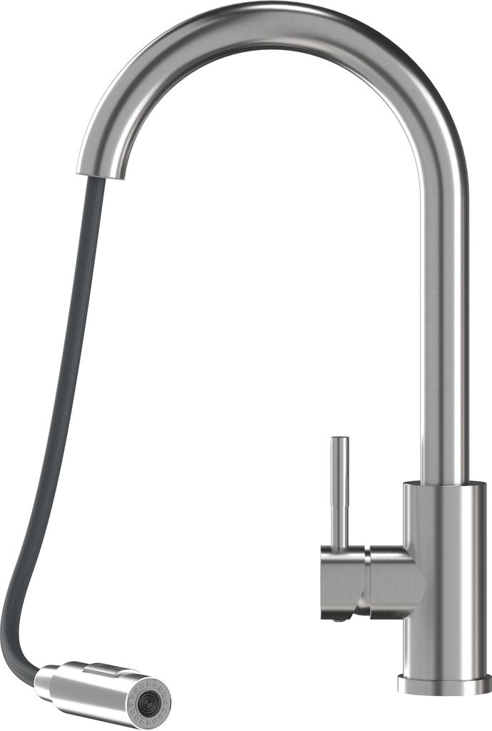 A kitchen faucet with a pull-out spray head.