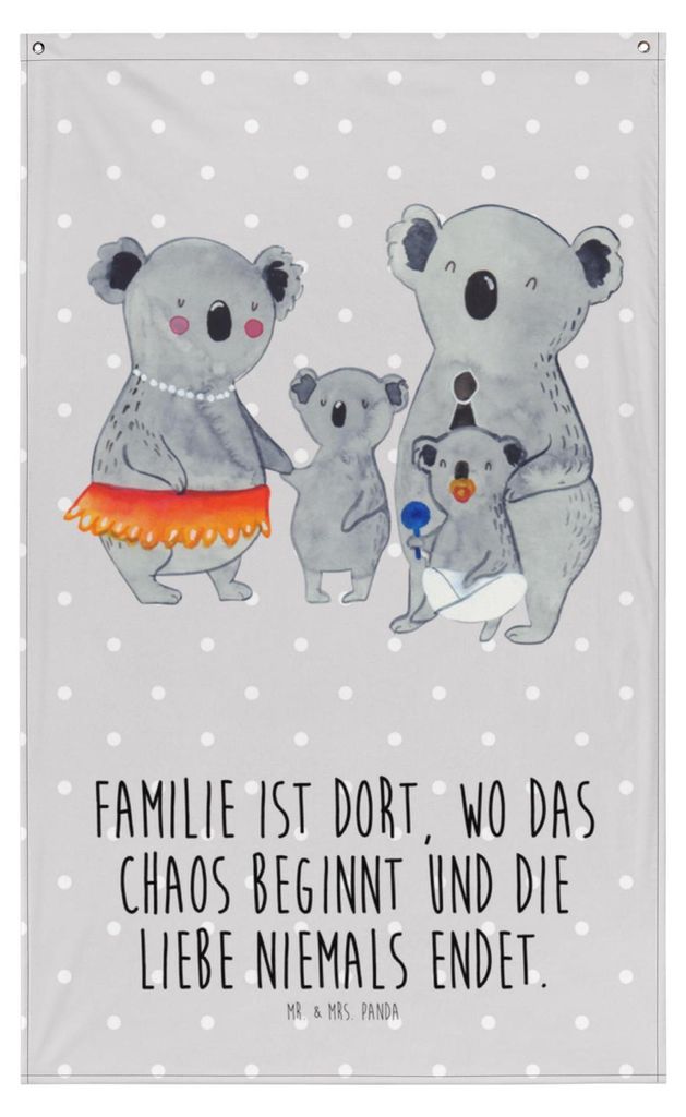 Mr. & Mrs. Panda Wandbild Koala Familie - Grau Pastell - Geschenk, Tapisserie, Wandtuch, Wandteppich, Family, Kinder, Muttertag, Familienleben, Bil...
