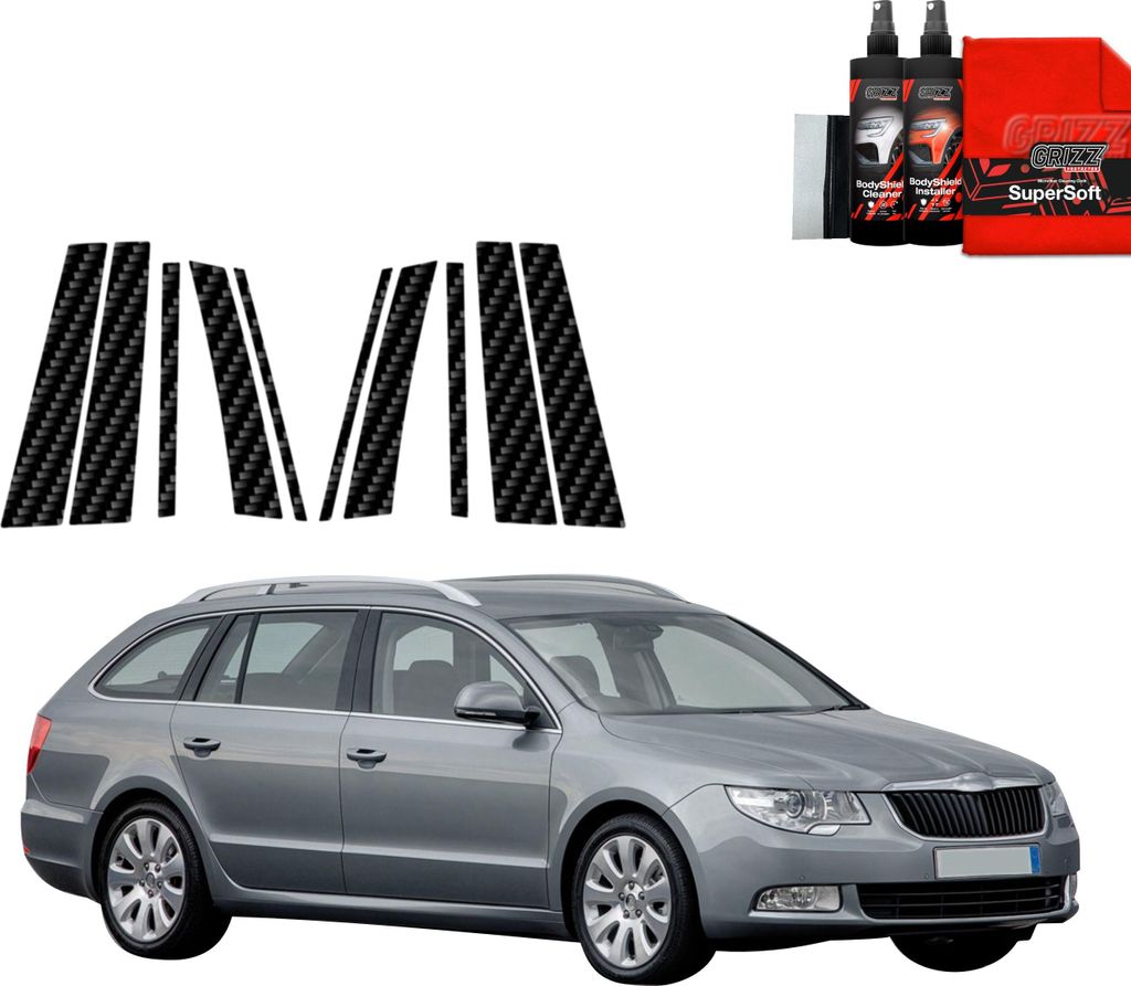 10in1 Kohlenstoff Schutzfolie Grizz Protector für B-C-Säule - Skoda Superb 2 Kombi (2009-2013)