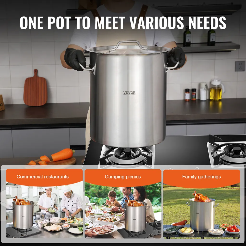 VEVOR pentola di cottura 39,7 L in acciaio inox, 350 x 410 mm Pentola per zuppa di grande volume con setaccio, adatta come pentola per asparagi pentola per salse, pratica pentola da cucina per ingredienti di grandi dimensioni, pentola per cottura a induzione pentola per cottura a induzione - 6