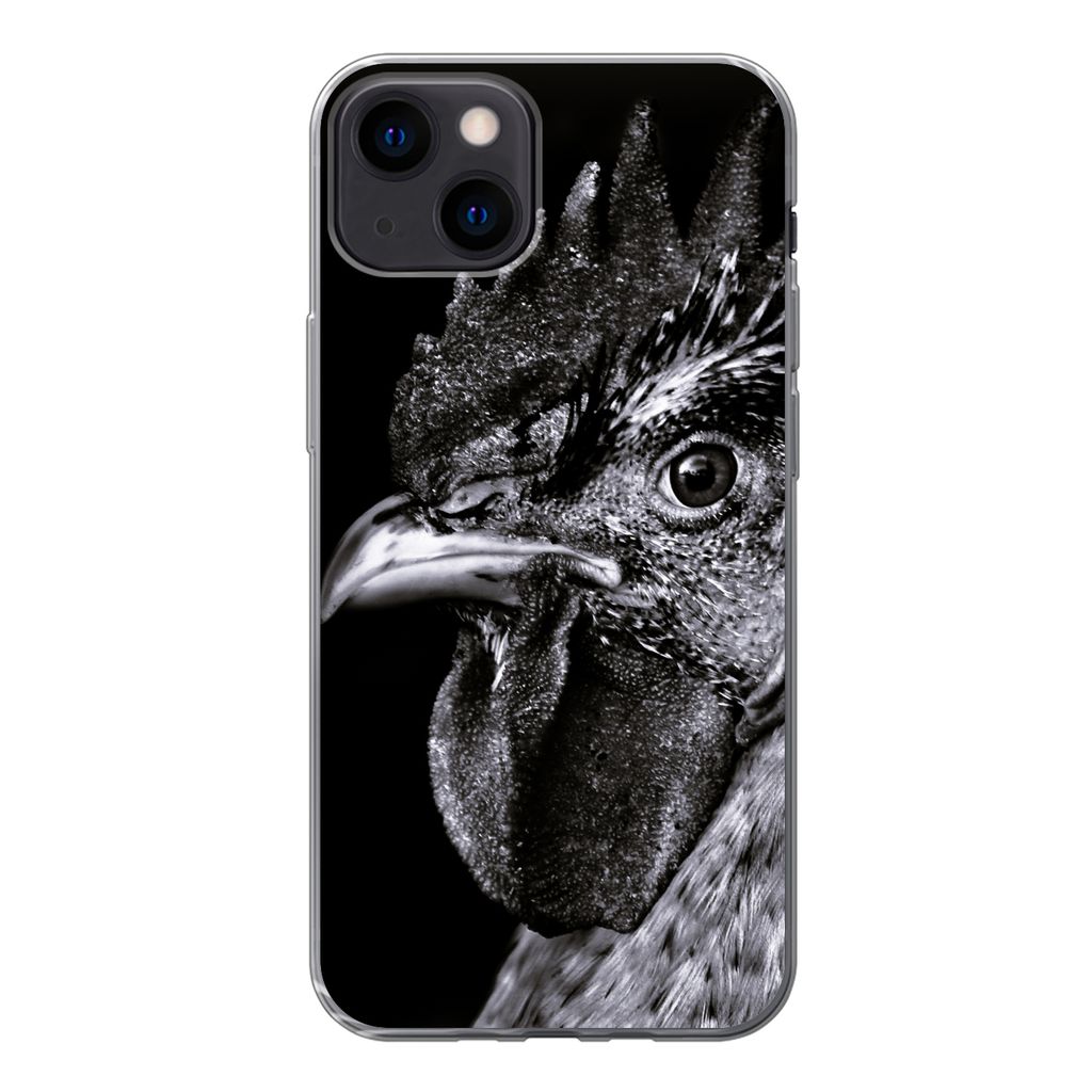 MuchoWow Handyhülle Schutzhülle Hülle für iPhone 13 Hahn - Vogel - Schwarz - Weiß Silikon Softcase Handy Hülle - Karteninhaber