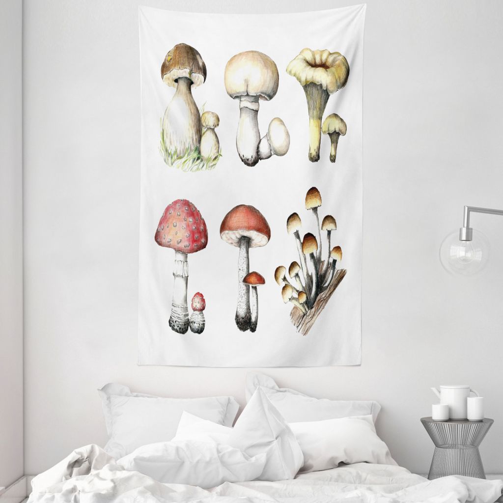 ABAKUHAUS Pilz Wandteppich und Tagesdecke, Hand Drawn Pilz aus Weiches Mikrofaser Stoff Waschbar ohne Verblassen Digitaldruck, 140 x 230 cm, Mehrfa...