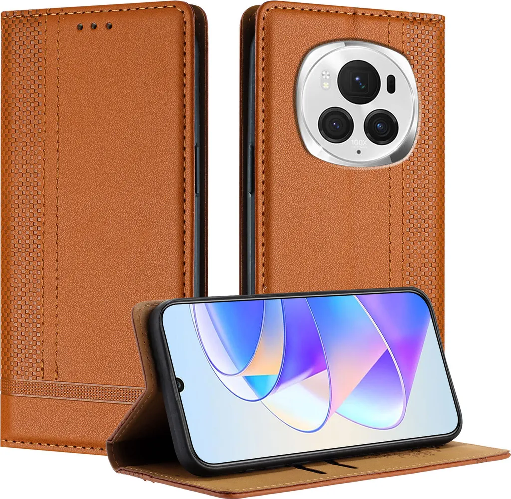 Custodia Honor Magic6 Pro in Pelle Marrone: Eleganza con Stand e Slot Card