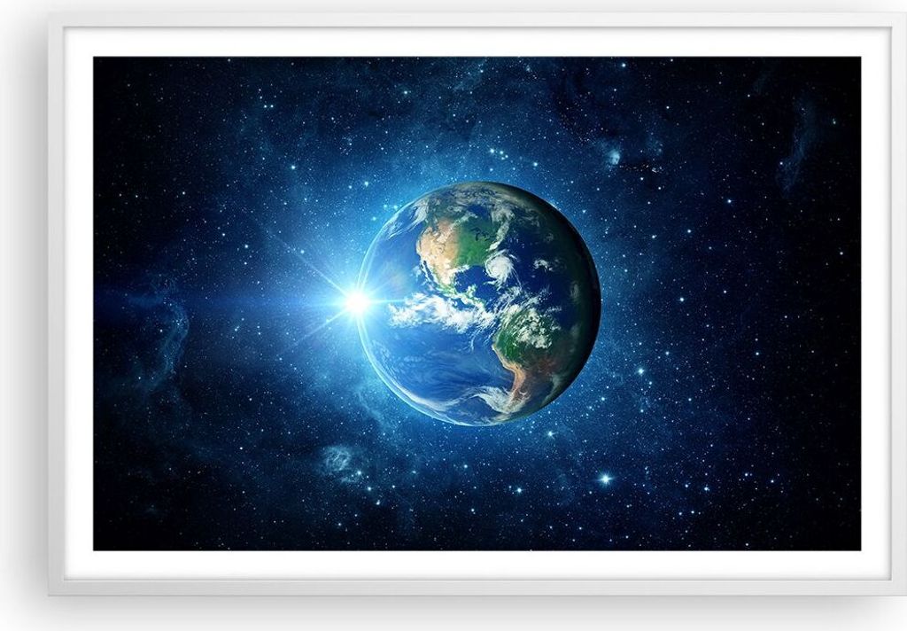 Gerahmtes Poster - Weißer Rahmen - Erde Universum Sterne Galaxie - 91,5x61 cm - Wand Bild - Wanddeko - Wandbilder - Wandposter - Bilderrahmen - Bi...