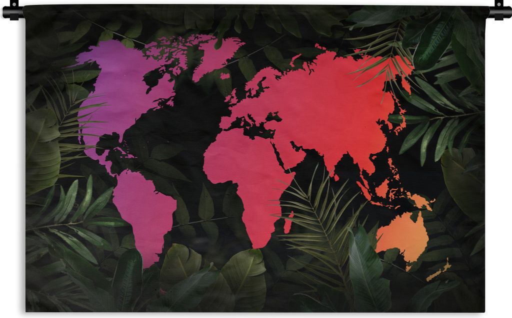 MuchoWow Wandteppich Wandbehang Weltkarte - Farben - Pflanzen 150x100 cm Tapisserie Dekoration Wandtuch - Waschbar - Tapisserien - Wand-Decke