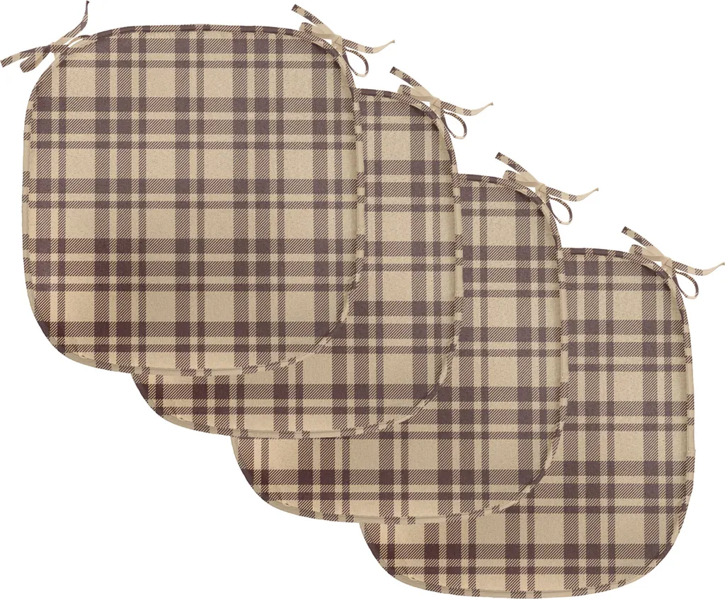 ABAKUHAUS Set 4 Cuscini Sedia 40x40 Tartan Marrone Impermeabile