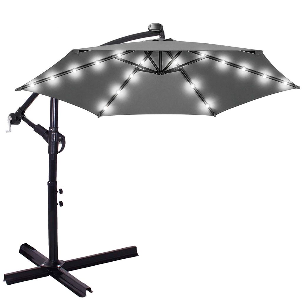 Springos Ampelschirm mit LED Solarbeleuchtung Kurbel Sonnenschirm XXL Schattenspender Durchmesser 300 cm großer Gartenschirm mit Bezug