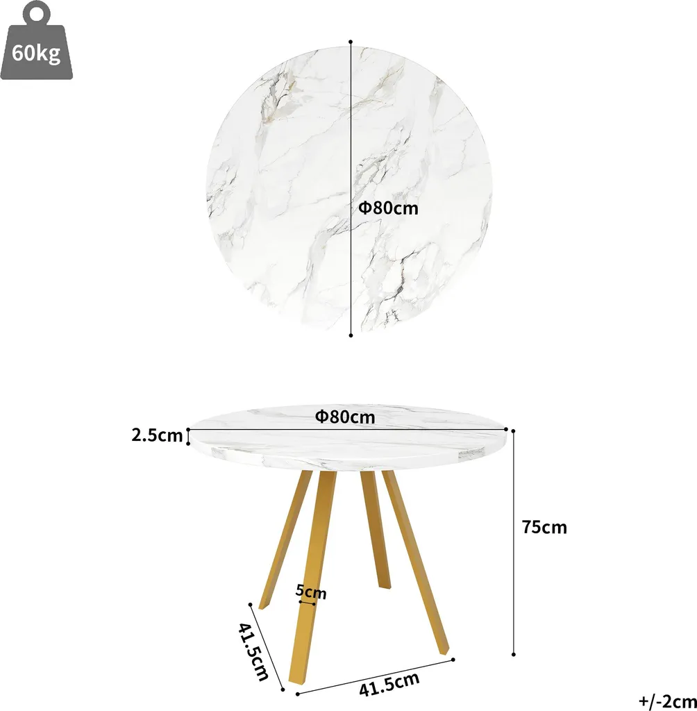 Table ronde marbre et or 80cm : la solution chic pour petits salons - 5