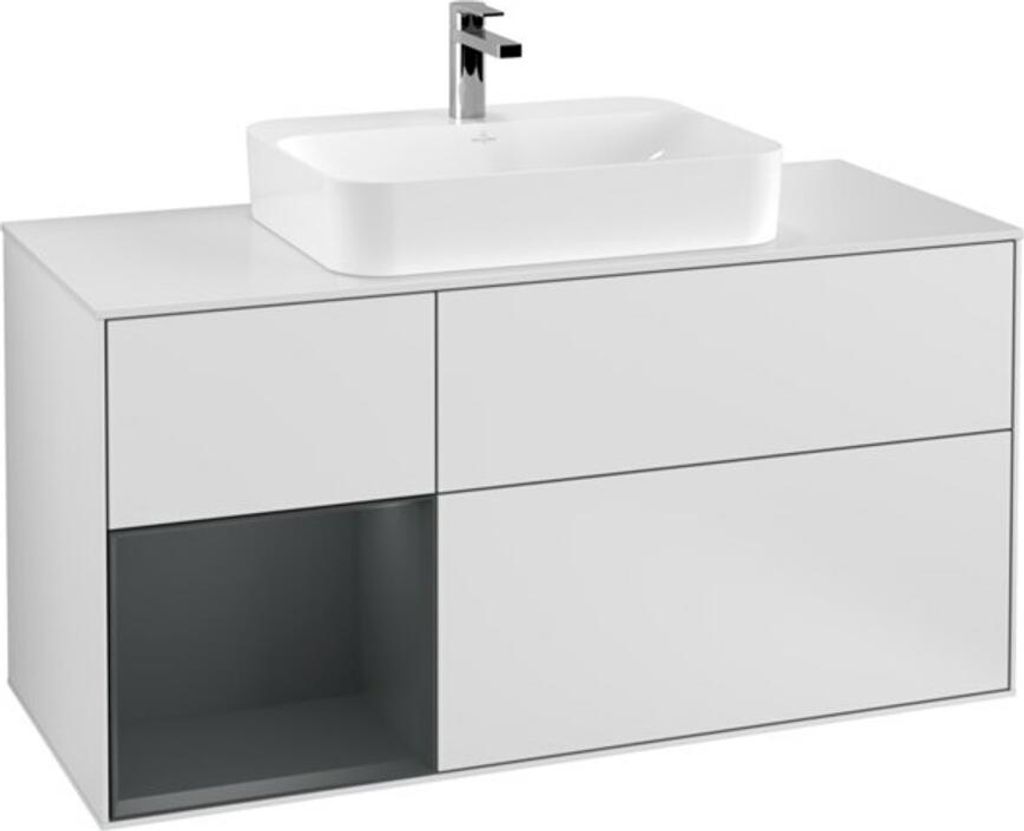 V&B Waschtischunterschrank Finion 120cm, Pl w m, Rg l md b m La, wh. m Lac