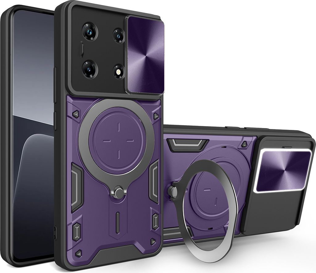 Handyhülle für Infinix Note 30 Pro Dual-Layer Stoßfest Rüstung Hülle mit Dia Kameraschutz und Kreisförmig Ring Ständer Lila