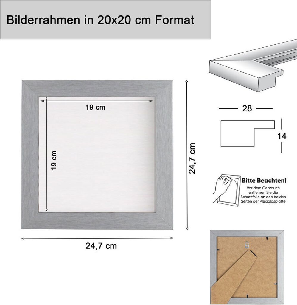 Bilderrahmen Holz Rahmen Plexi Acryl Collage Wanddeko Poster quadratisch S215 - Farbe: Natur | Format: 20x20