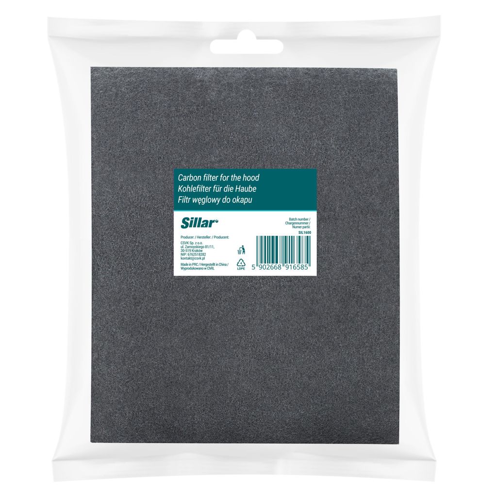 A packaged carbon filter for a range hood.