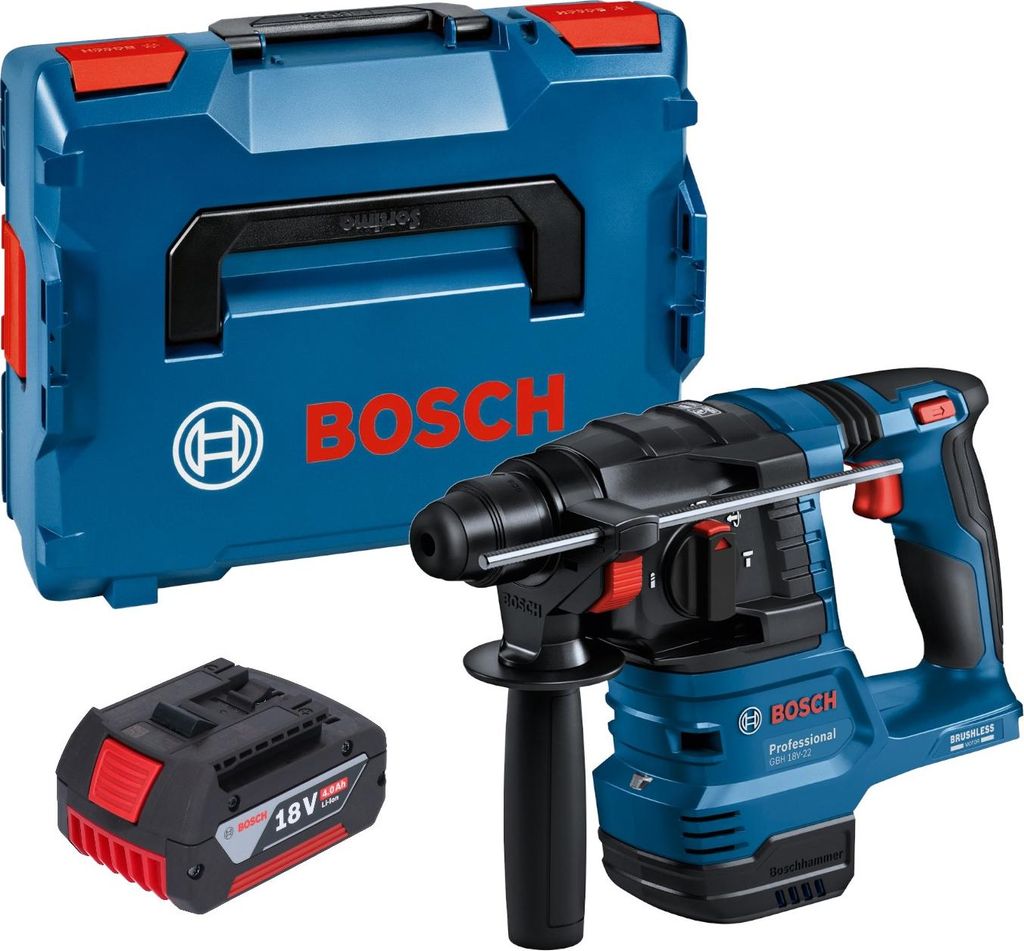 Bosch GBH 18V-22 Professional Akku Bohrhammer 18 V 1,9 J SDS Plus Brushless + 1x Akku 4,0 Ah + L-Boxx - ohne Ladegerät
