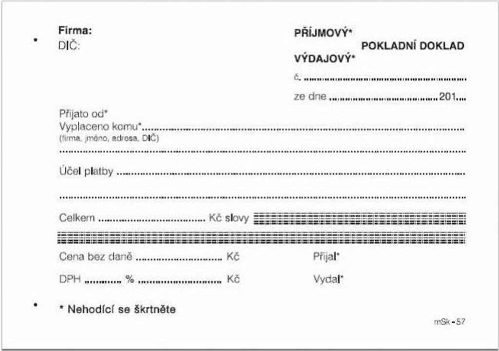 Universální příjmový a výdajový doklad MSK - A6 / nečíslovaný 100 listů NCR / 57