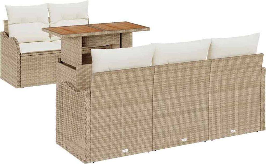 Garten-Sofa-Set mit Speicher 6 pcs Beige Poly Rattan
