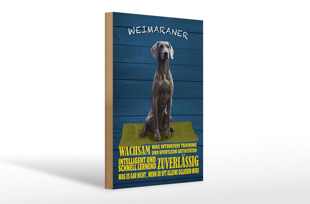 Holzschild Spruch 20x30cm Weimaraner Hund wachsam schnell